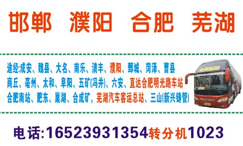 邯郸西站到芜湖名片正面